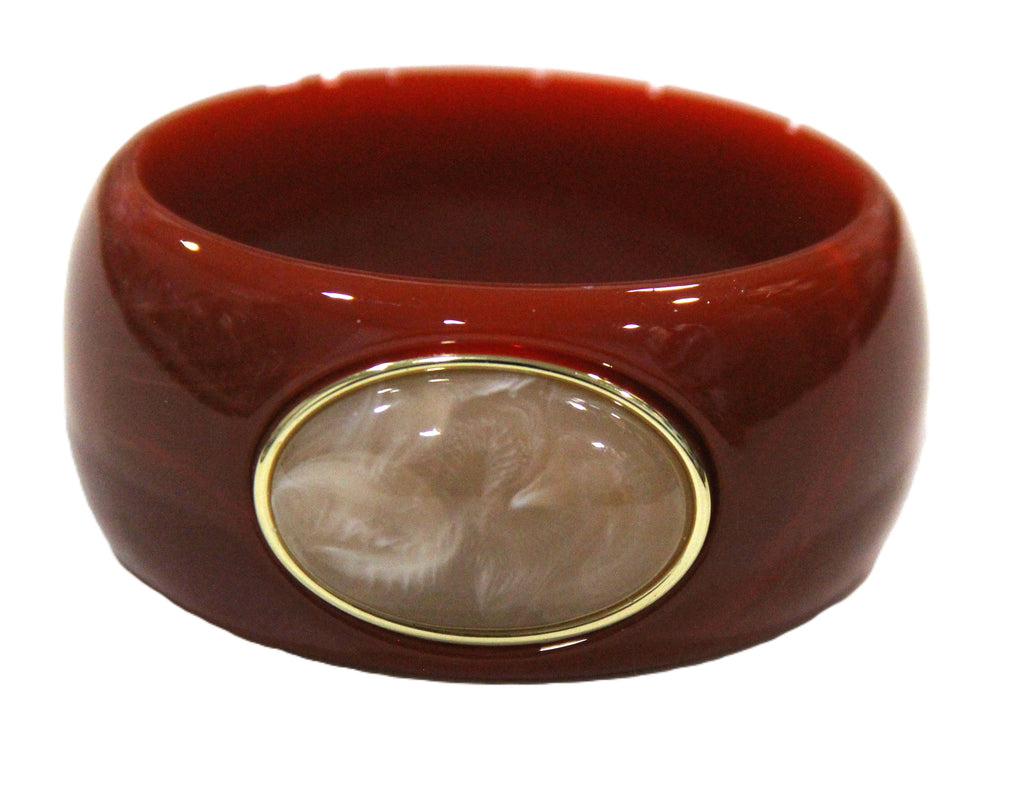 CONTEMPORARY RESIN BANGLE BRACELET - RUST RED CREAM OVAL