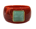 CONTEMPORARY RESIN BANGLE BRACELET - RUST RED SEA GREEN SQUARE