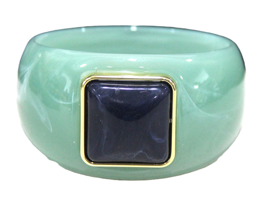 CONTEMPORARY RESIN BANGLE BRACELET - SEA GLASS GREEN NAVY SQUARE