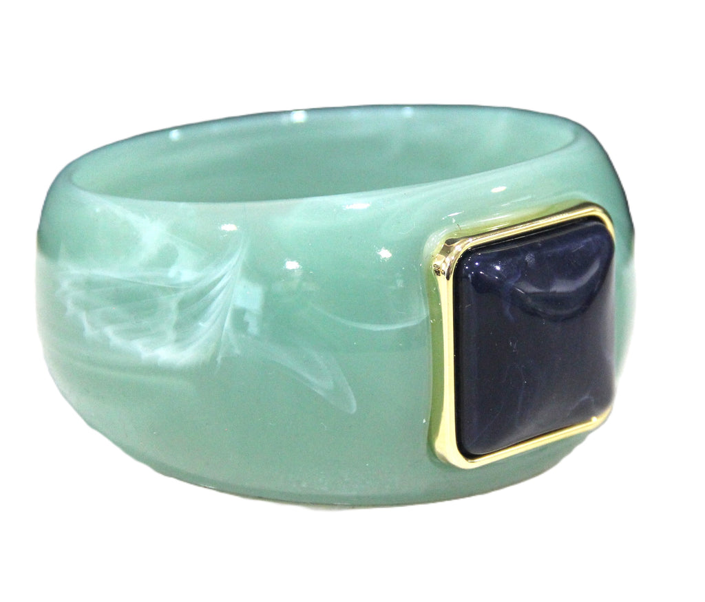 CONTEMPORARY RESIN BANGLE BRACELET - SEA GLASS GREEN NAVY SQUARE