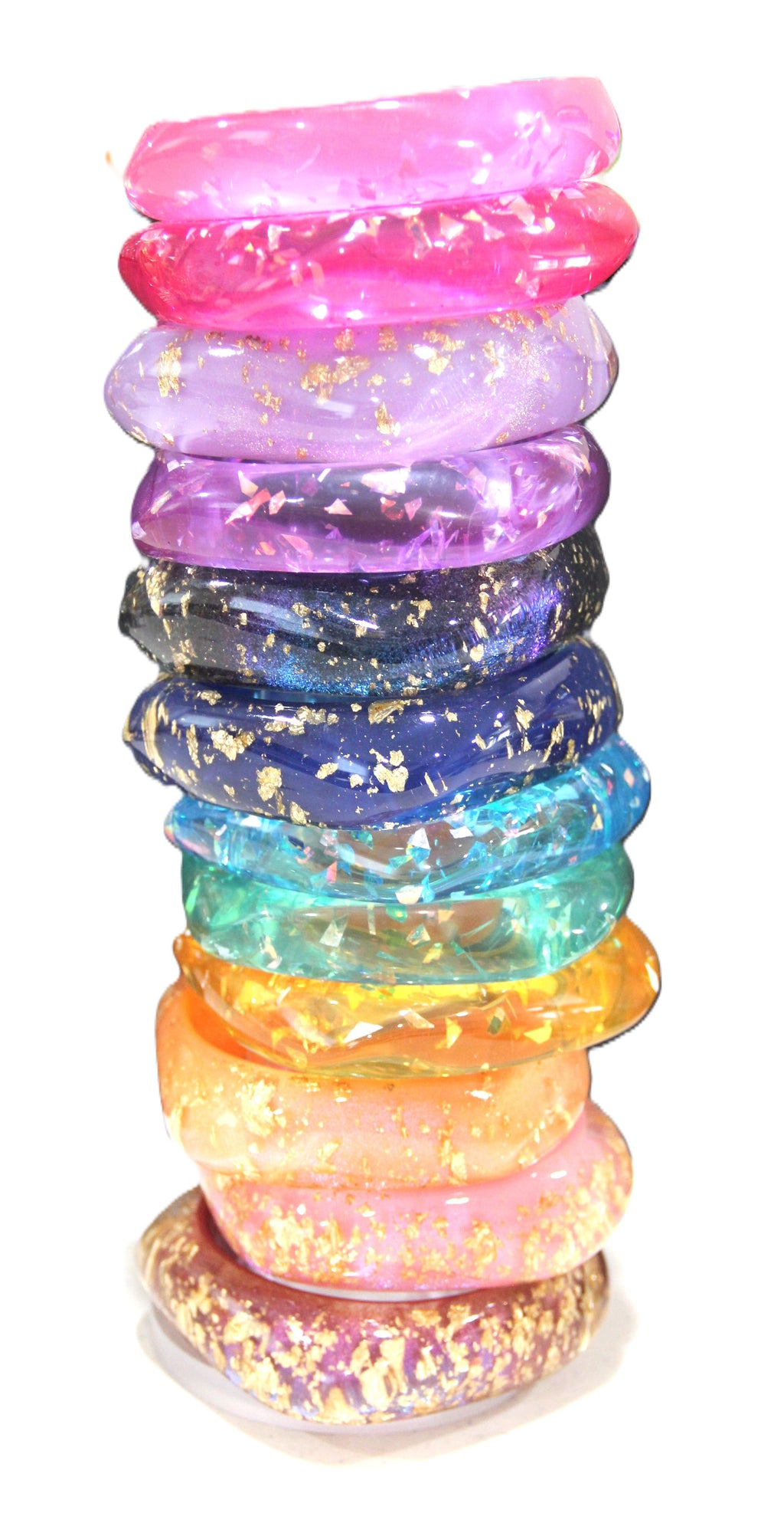 FOIL RESIN RAINBOW BANGLE BRACELET STACK