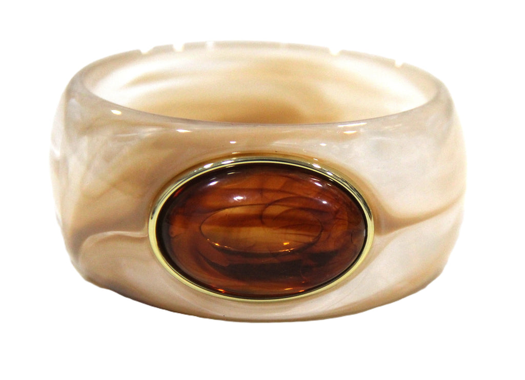 CONTEMPORARY RESIN BANGLE BRACELET - MILK TEA AMBER OVAL