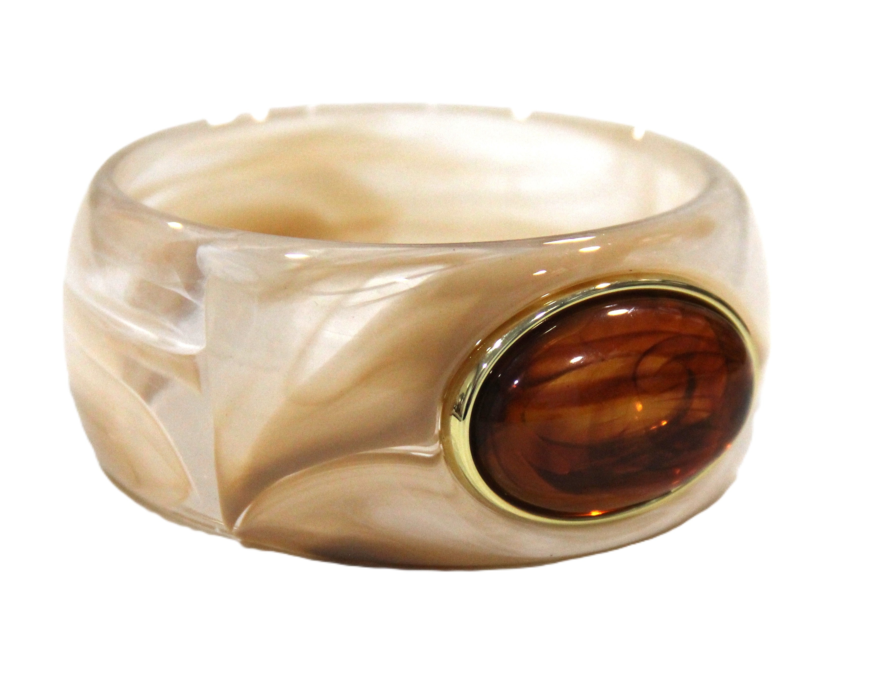 CONTEMPORARY RESIN BANGLE BRACELET - MILK TEA AMBER OVAL
