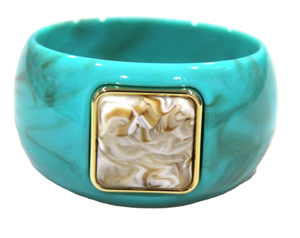 CONTEMPORARY RESIN BANGLE BRACELET - TURQUOISE CREAM SQUARE