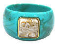 CONTEMPORARY RESIN BANGLE BRACELET - TURQUOISE CREAM SQUARE