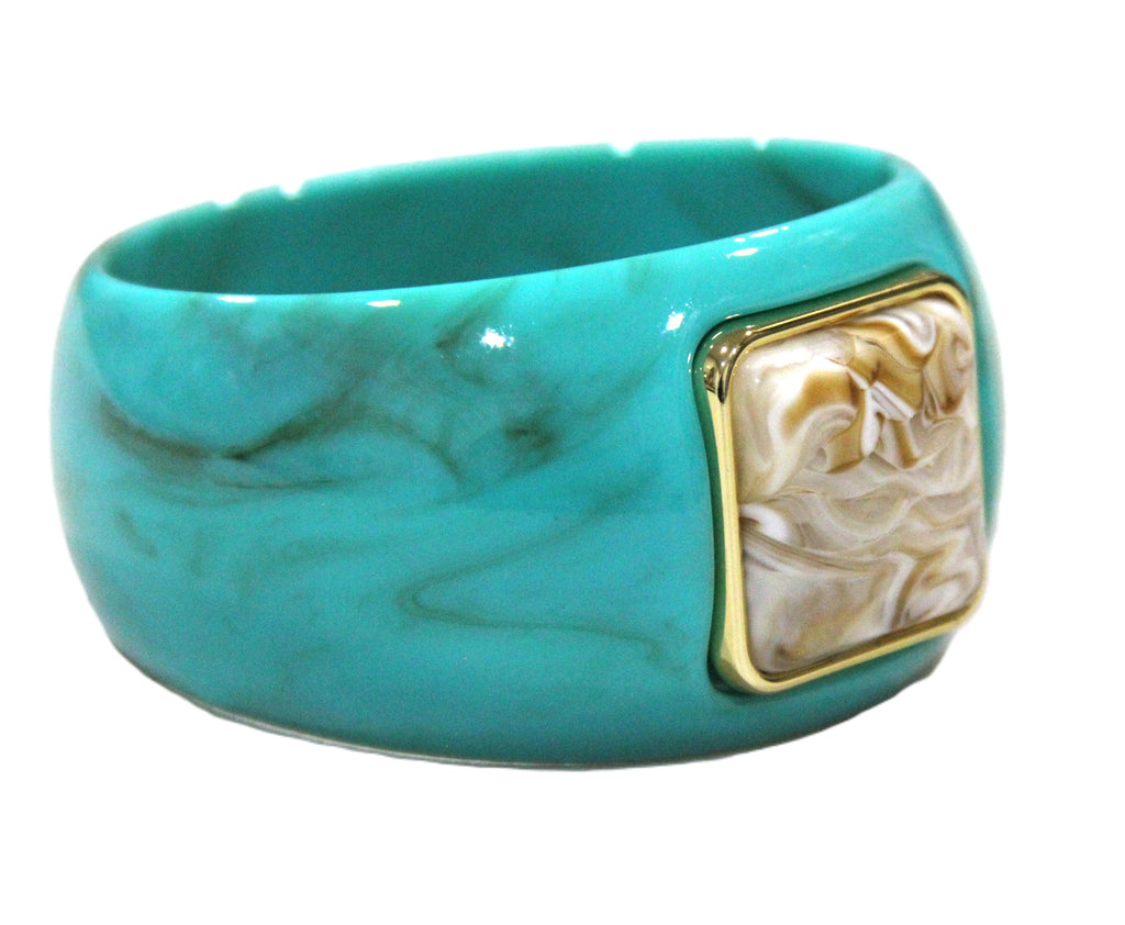 CONTEMPORARY RESIN BANGLE BRACELET - TURQUOISE CREAM SQUARE