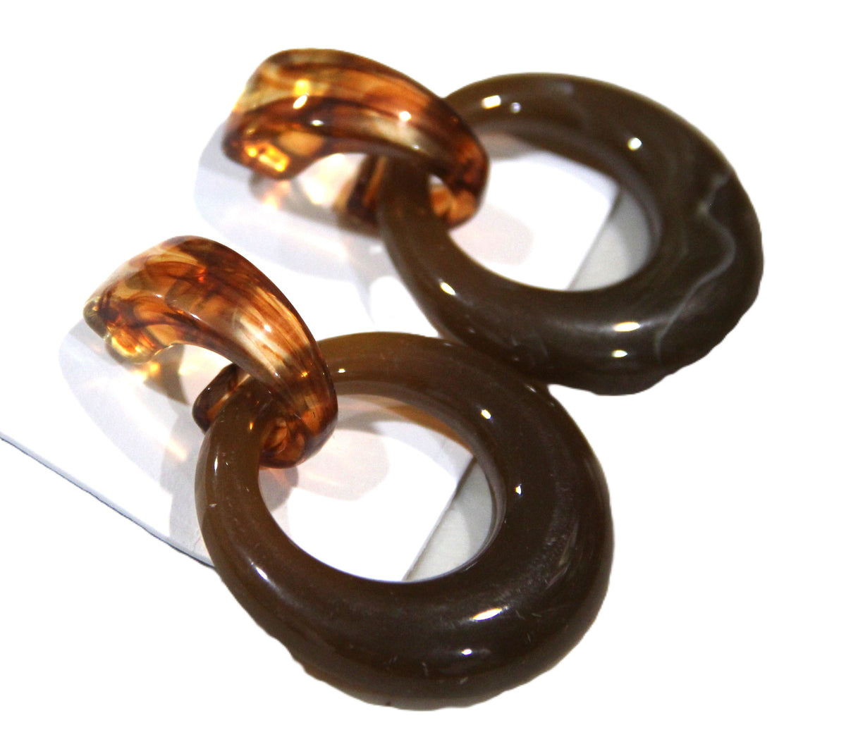 CONTEMPORARY RESIN HOOP PIERCED EARRINGS - AMBER 