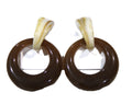 CONTMPORARY RESIN PIERCED HOOP EARRINGS - MARBLED / BROWN