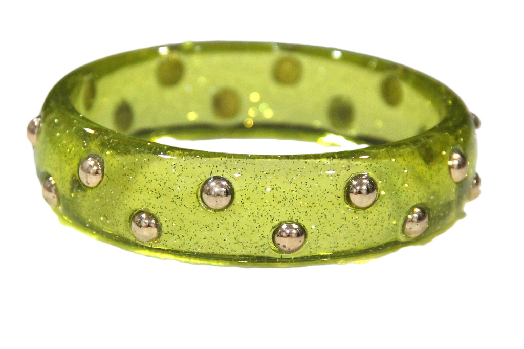 CONTEMPORARY TRANSLUCENT APPLE GREEN SPARKLE RESIN STUD BANGLE BRACELET
