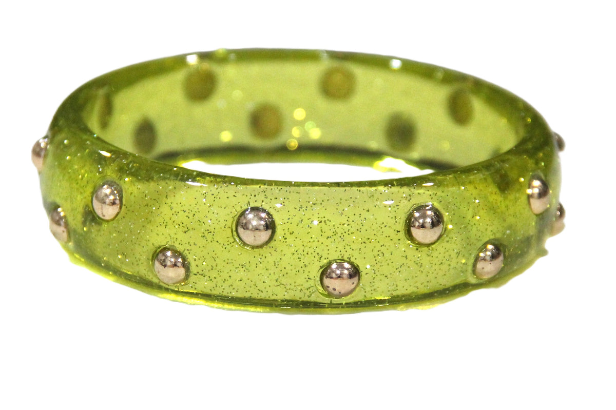 CONTEMPORARY TRANSLUCENT APPLE GREEN SPARKLE RESIN STUD BANGLE BRACELET