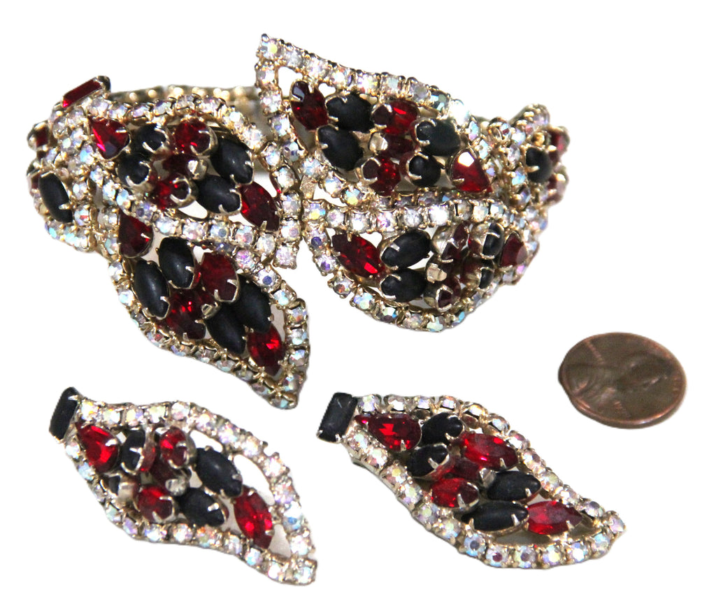 VINTAGE RHINESTONE BRACELET & EARRINGS SET