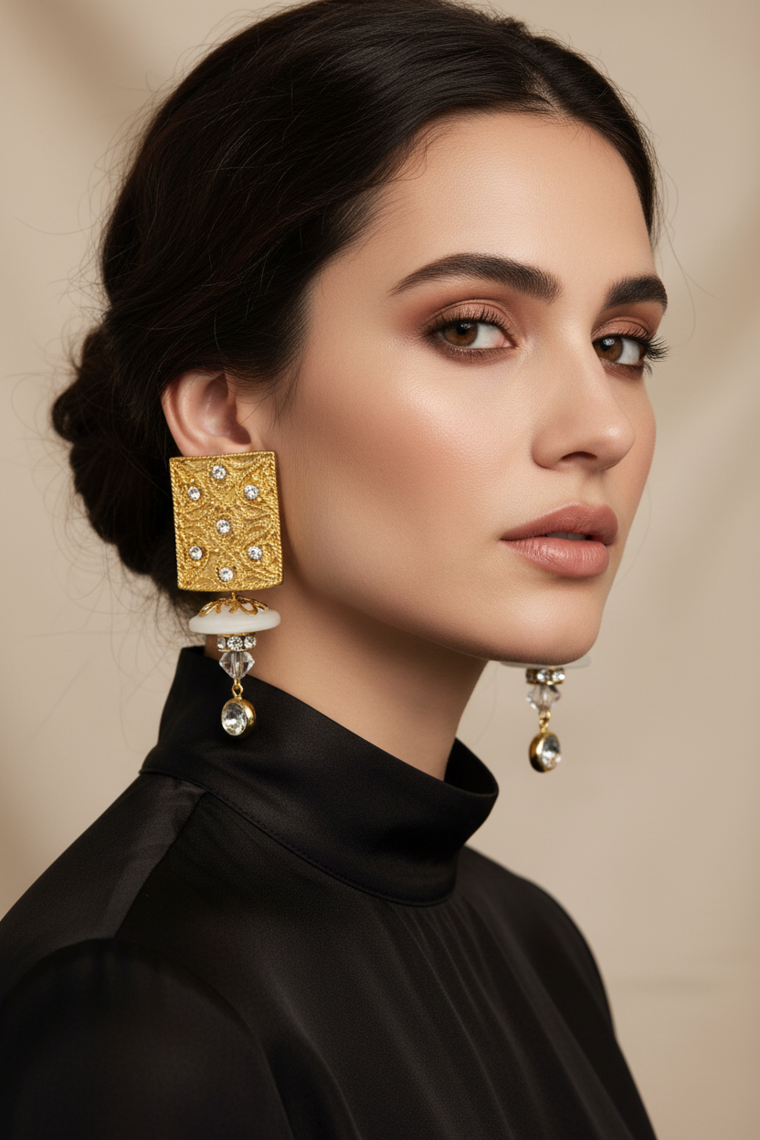 Ro-do for Sak's vintage gold and crystal dangle earrings