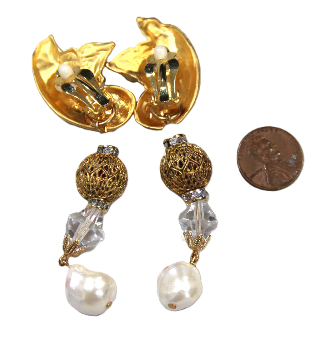 RODO SAK'S DEAD STOCK EARRINGS 24KT GOLD PLATED PEARL & AUSTRIAN CRYSTAL