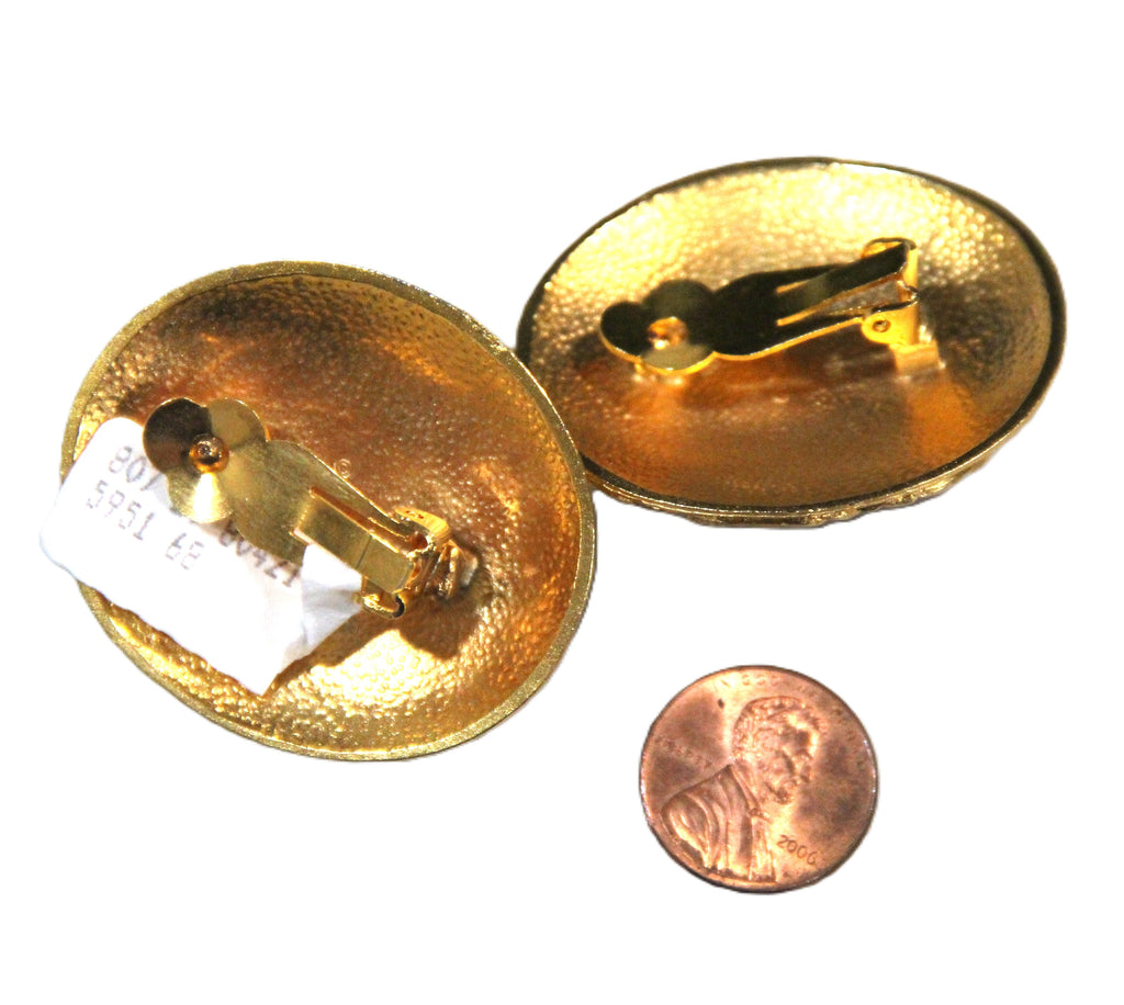 RO-DO SAK'S GEMSTONE CABOCHON 24KT GOLD DEAD STOCK EARRINGS