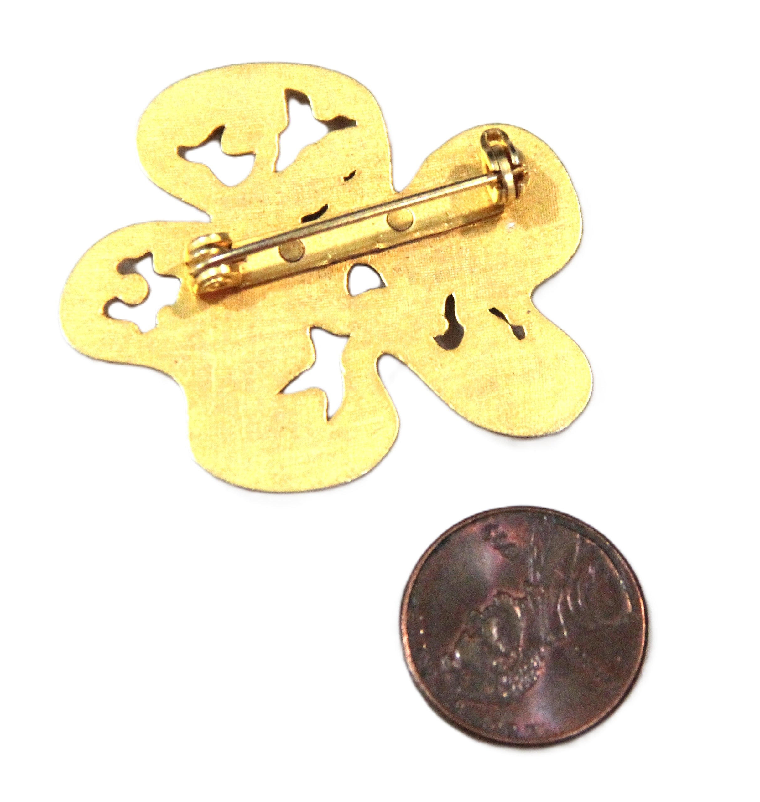 Vintage Rochas Paris French matte gold brooch