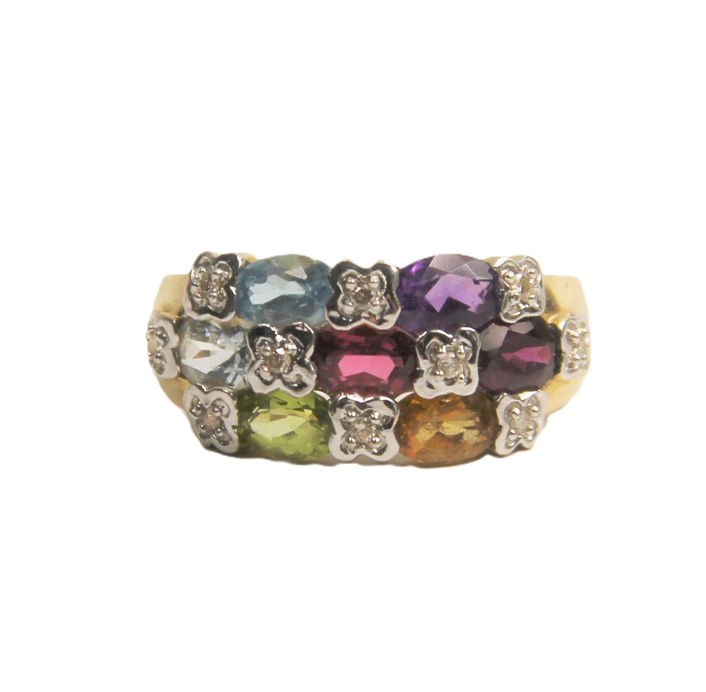 Multicolored gemstone ring with 14KT GOLD gold band by Samuel Benham