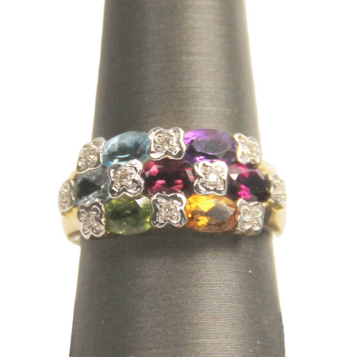 Multicolored gemstone ring with 14KT GOLD gold band by Samuel Benham