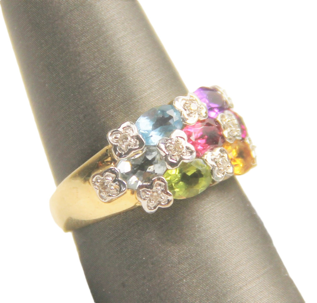 Multicolored gemstone ring with 14KT GOLD gold band by Samuel Benham