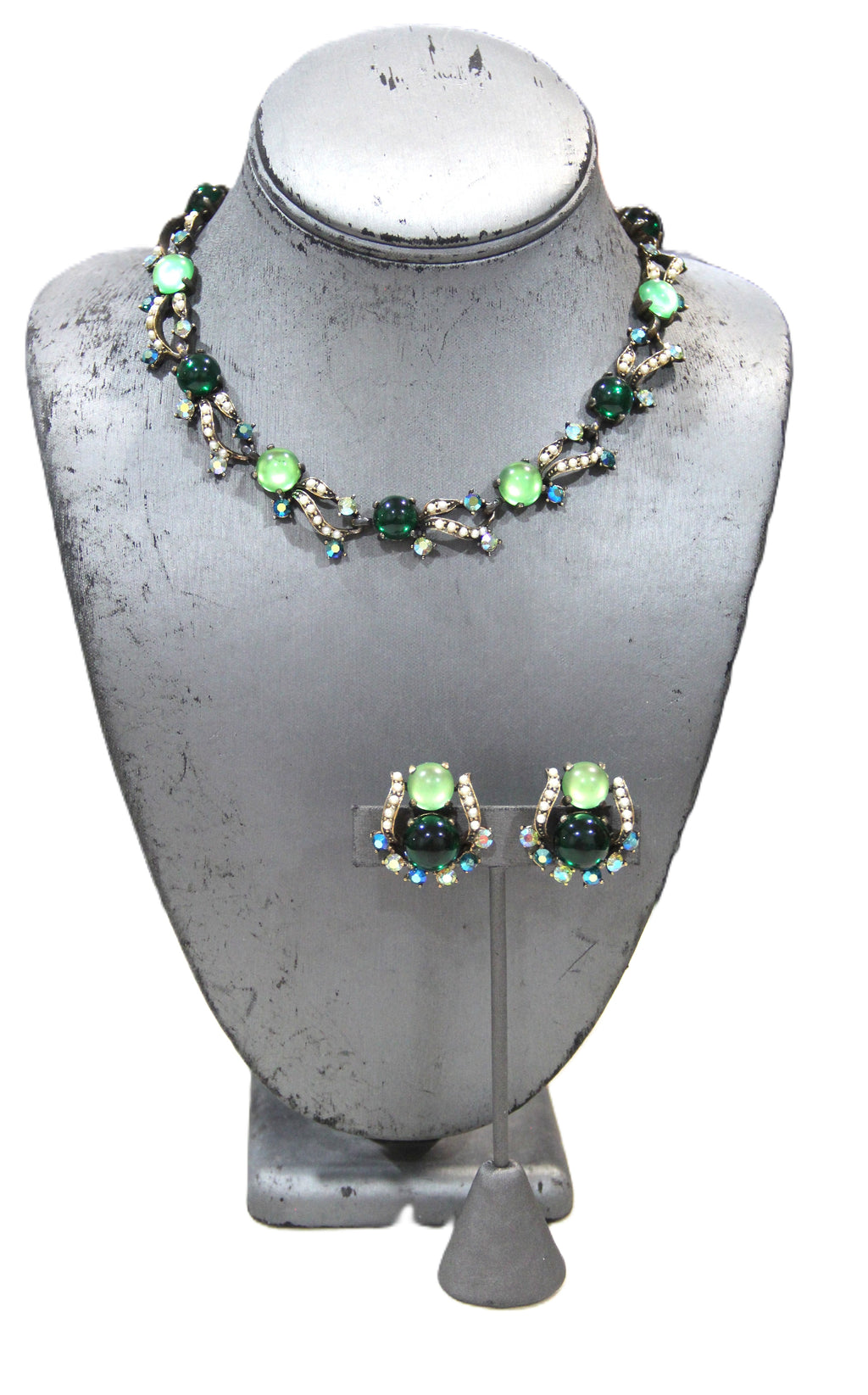 SELINI SIGNED GLASS CABOCHON NECKLACE & EARRINGS SET