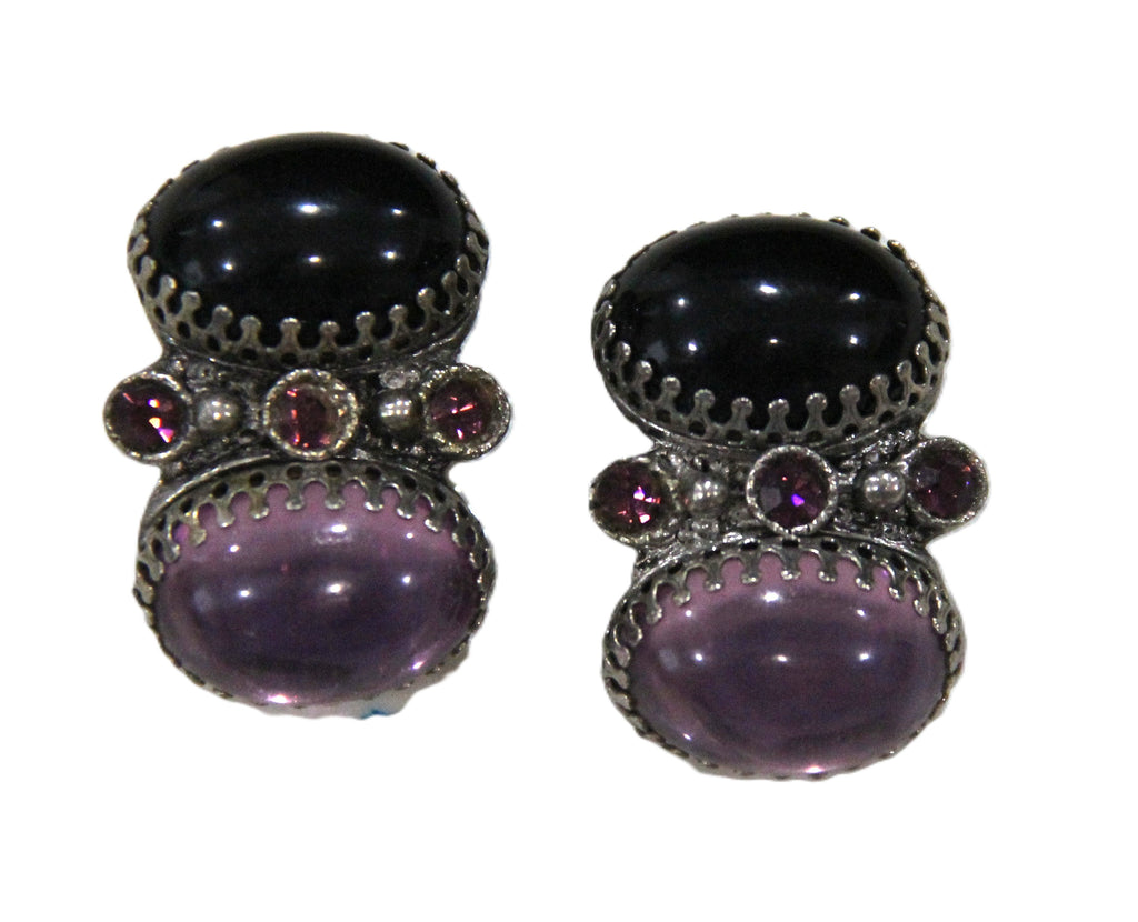 Vintage Selro purple glass cabochon earrings