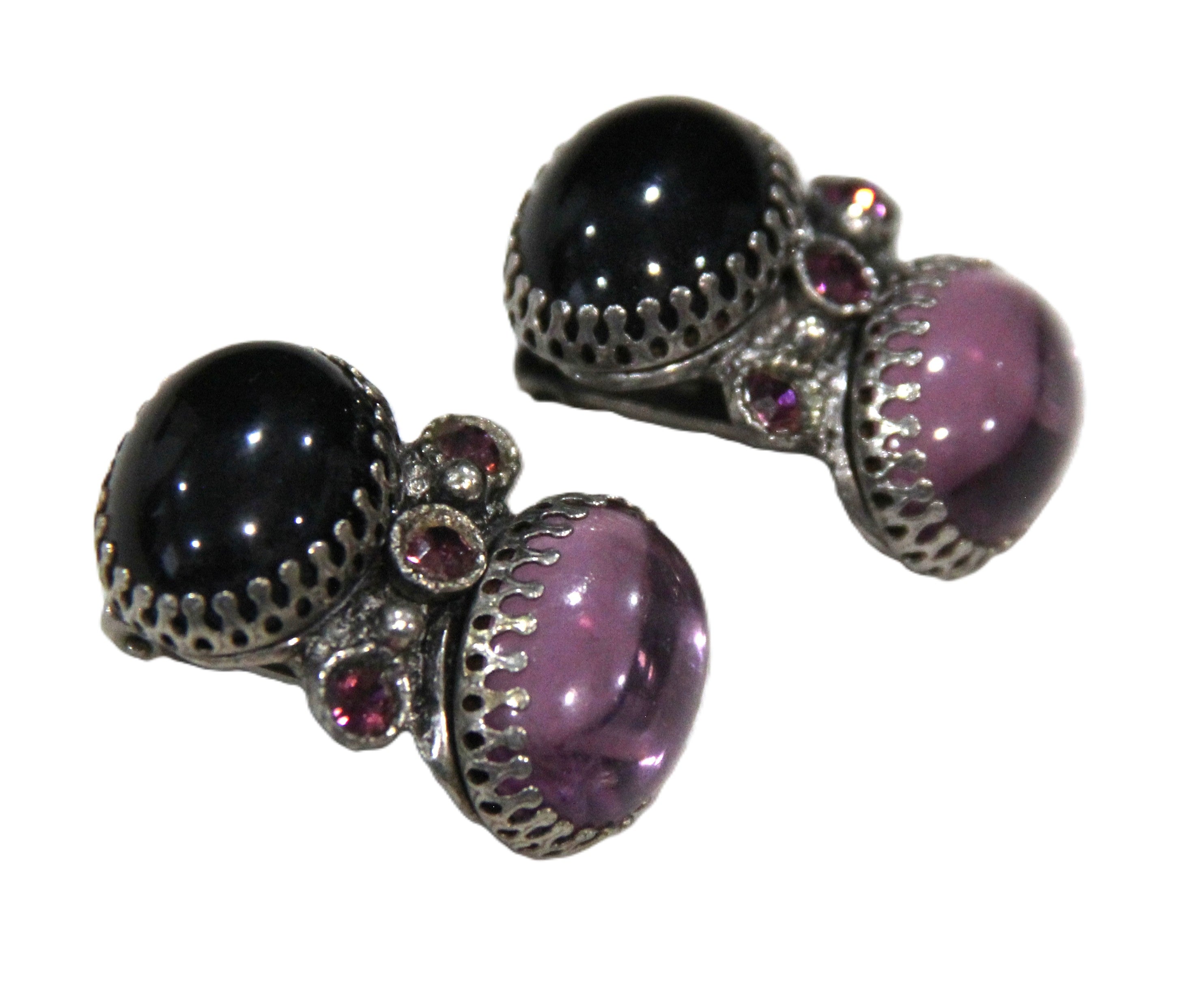 Vintage Selro purple glass cabochon earrings
