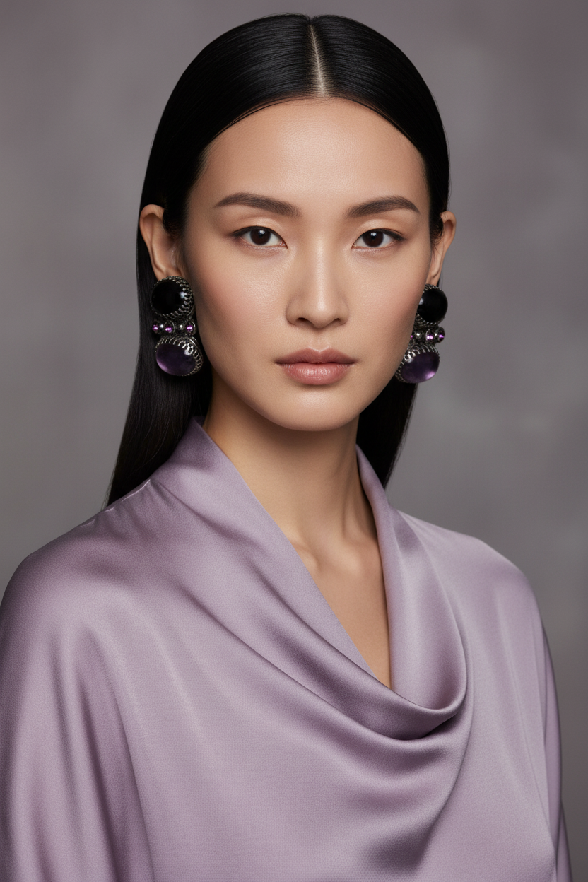 Vintage Selro purple glass cabochon earrings
