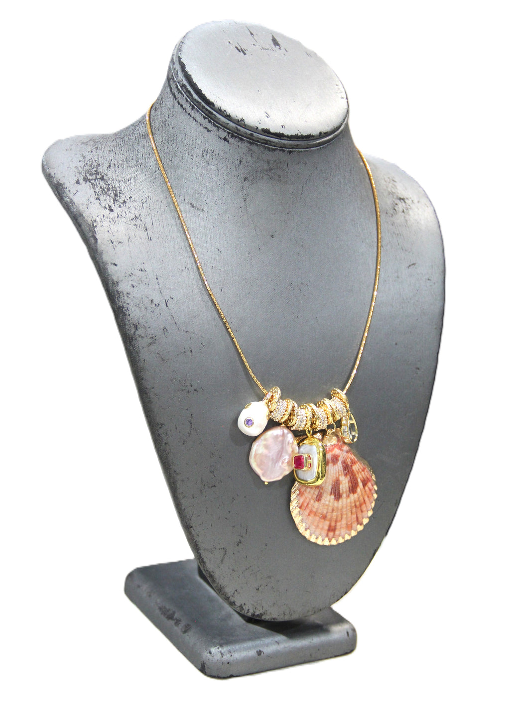 SUMMERTIME! SHELL PEARL & CRYSTAL CHOKER NECKLACE