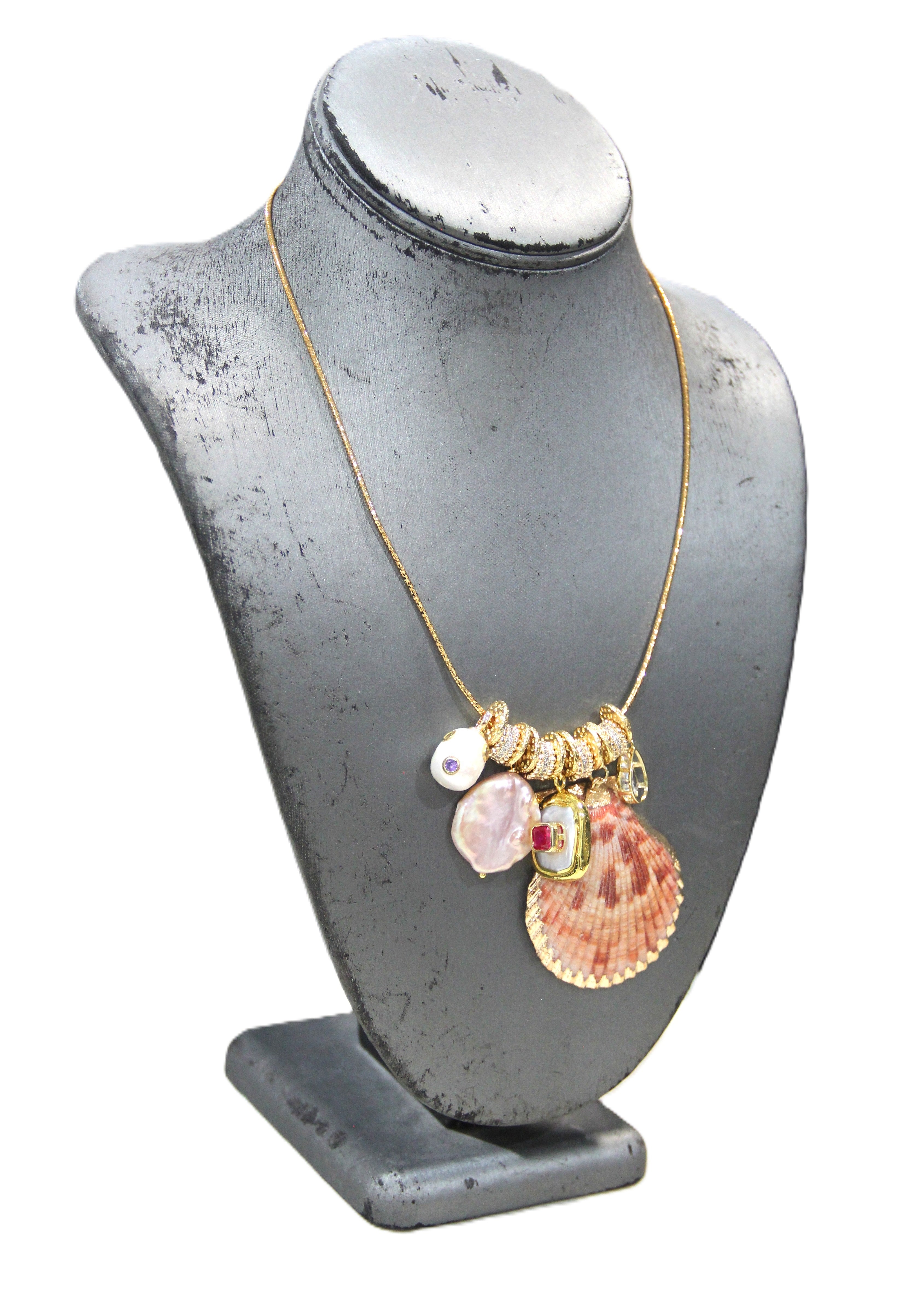 SUMMERTIME! SHELL PEARL & CRYSTAL CHOKER NECKLACE