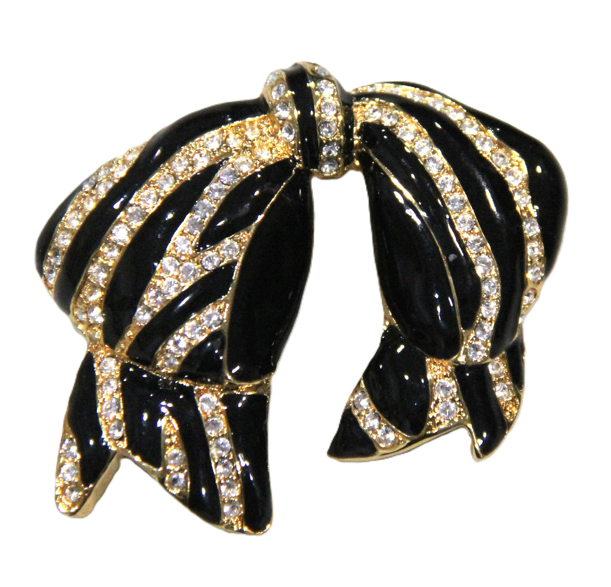 ST JOHN VINTAGE ENAMEL & PAVE CRYSTAL BOW BROOCH