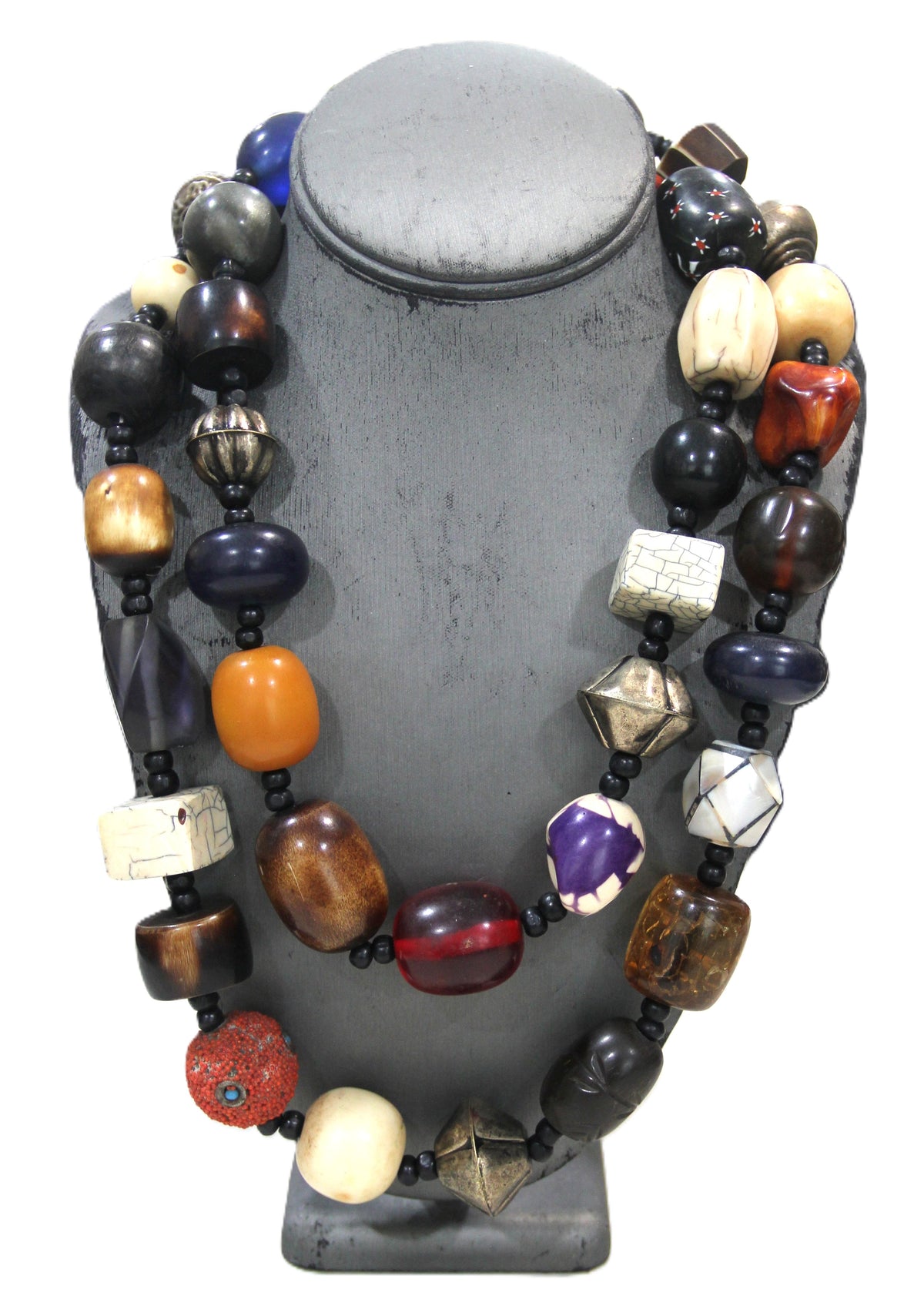 INCREDIBLE NEPALESE 4 FOOT CHUNKY MIXED BEAD NECKLACE