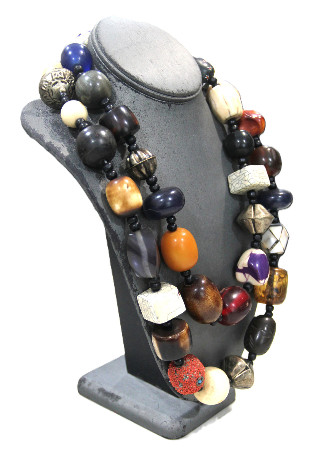INCREDIBLE NEPALESE 4 FOOT CHUNKY MIXED BEAD NECKLACE