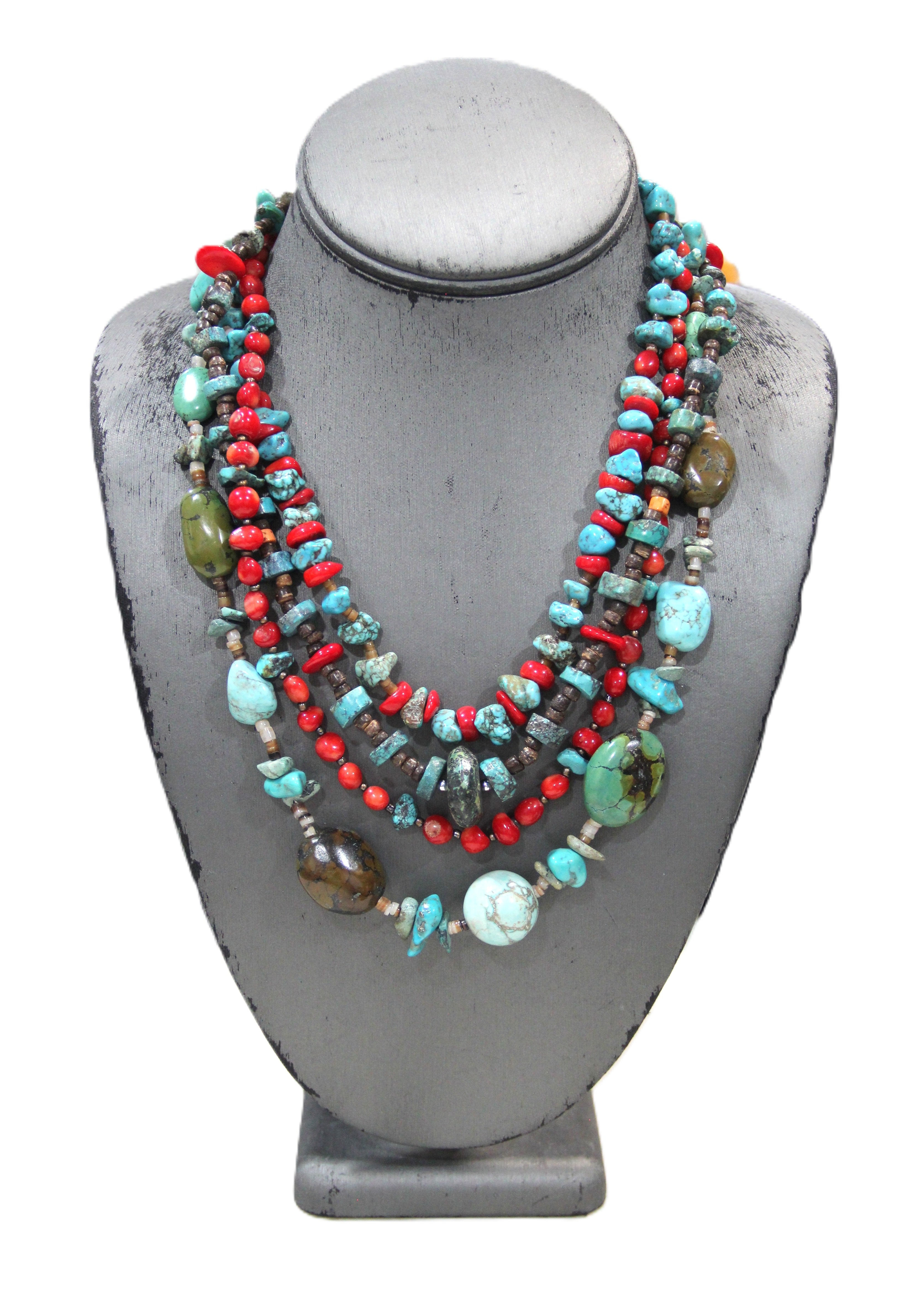 Turquoise and coral statement necklace