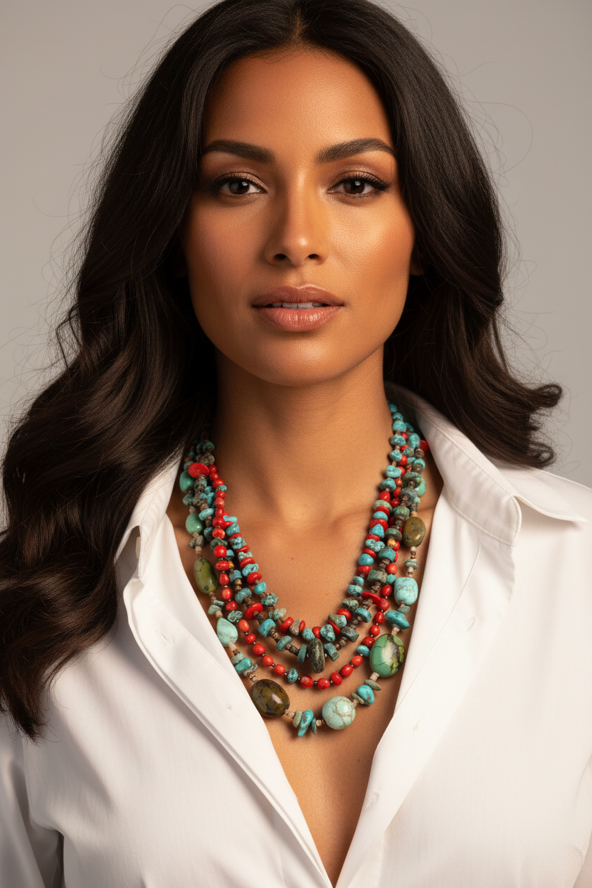 Turquoise and coral statement necklace