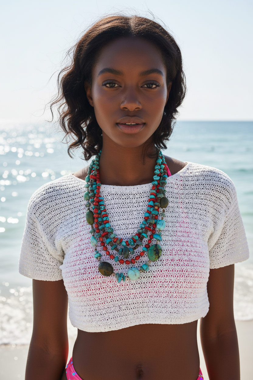 Turquoise and coral statement necklace