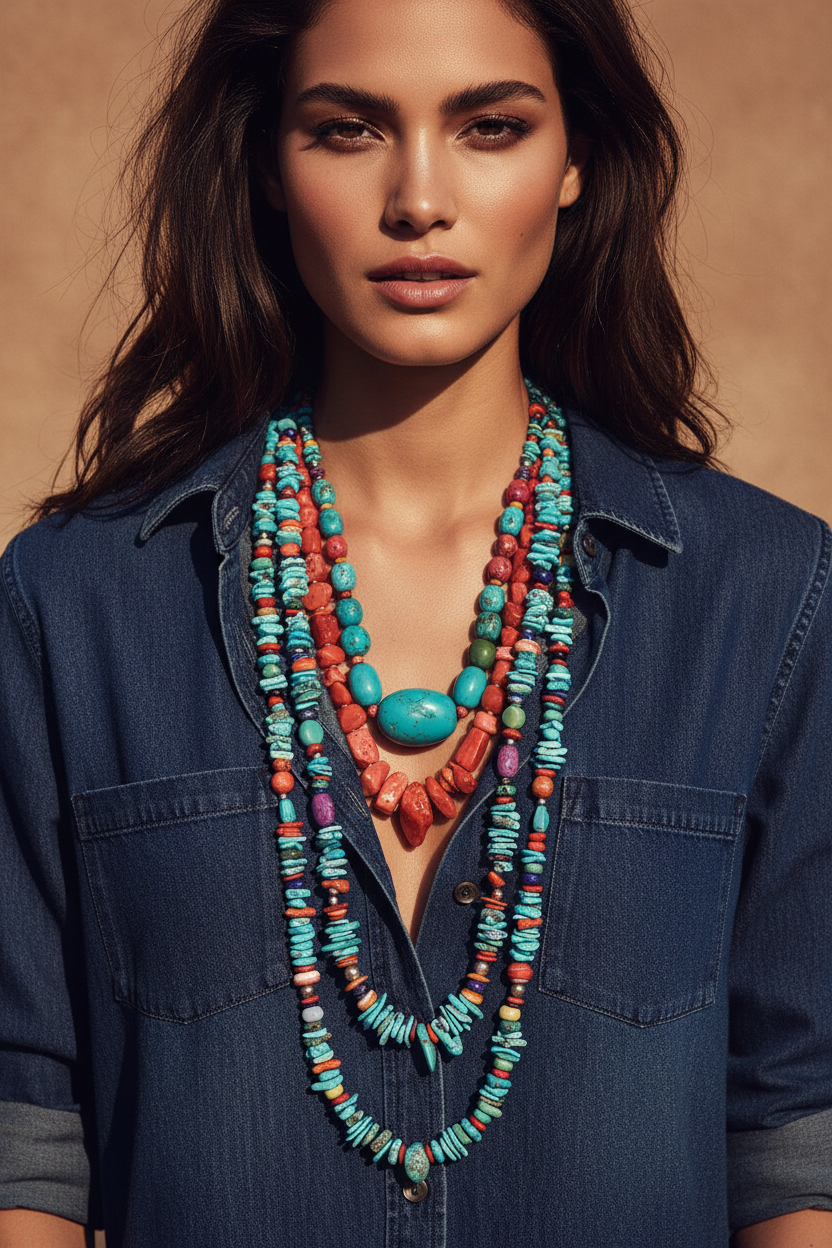 Native and Southwest style turquoise and gemstone necklace