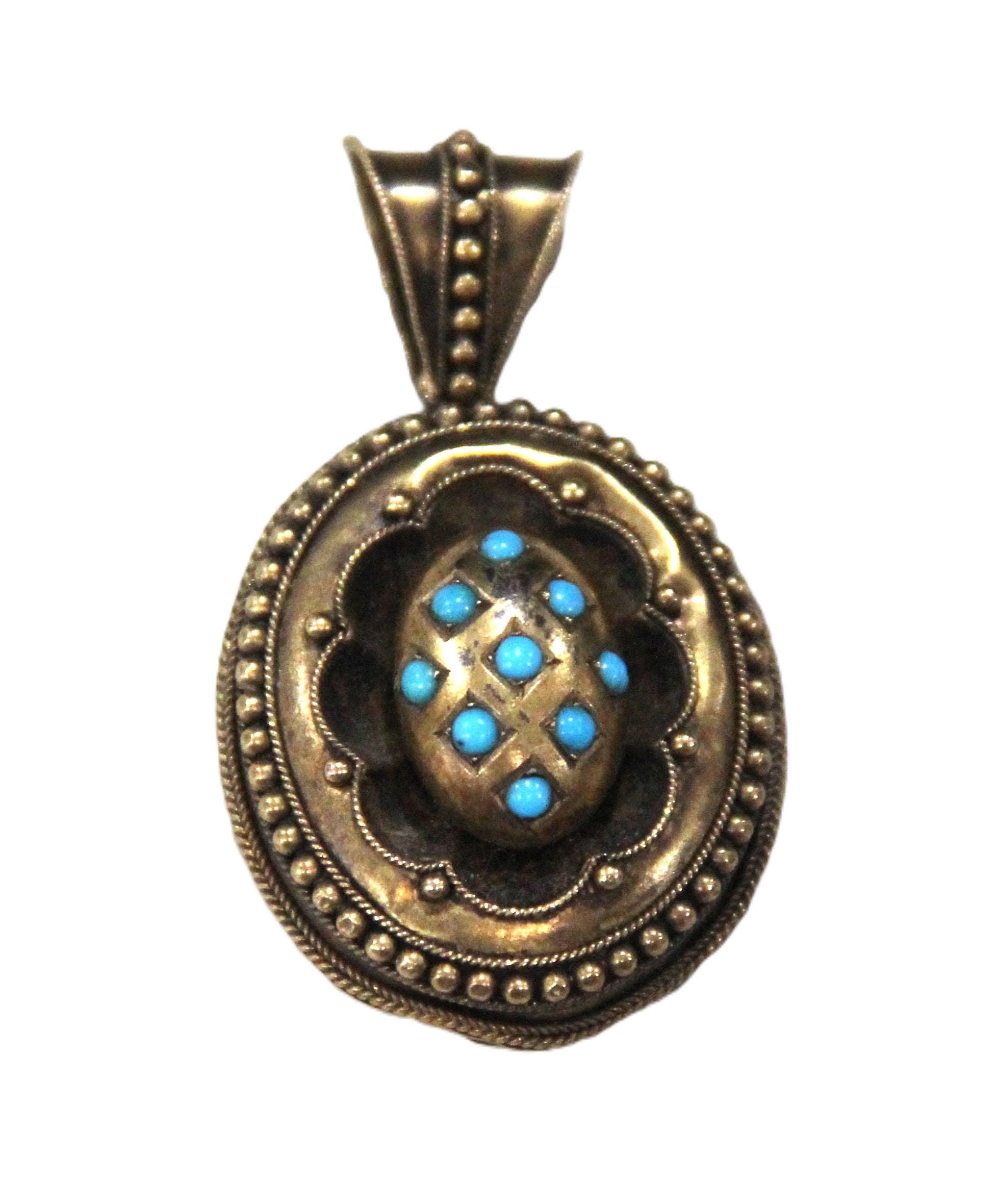 Antique Victorian 18kt gold & Persian Turquoise Braided hair mourning pendant