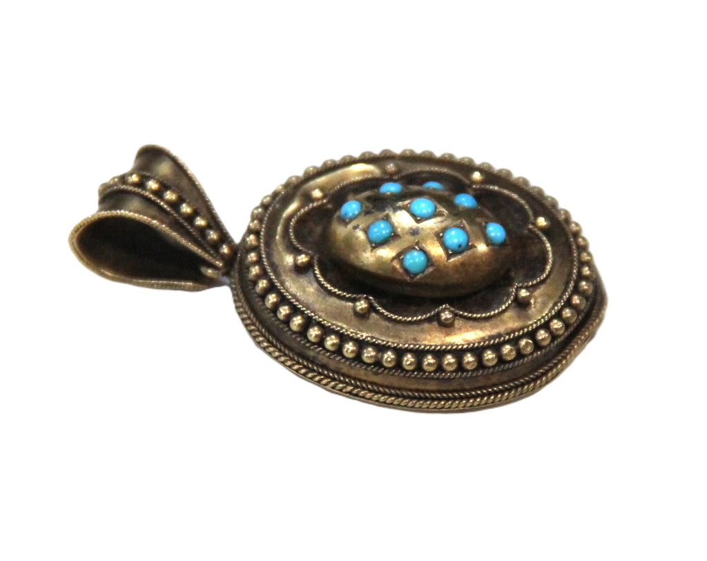 Antique Victorian 18kt gold & Persian Turquoise Braided hair mourning pendant