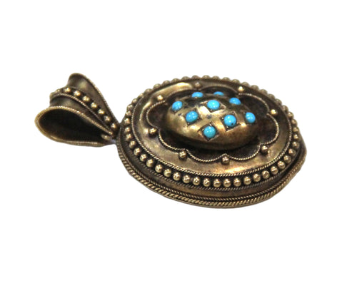 Antique Victorian 18kt gold & Persian Turquoise Braided hair mourning pendant