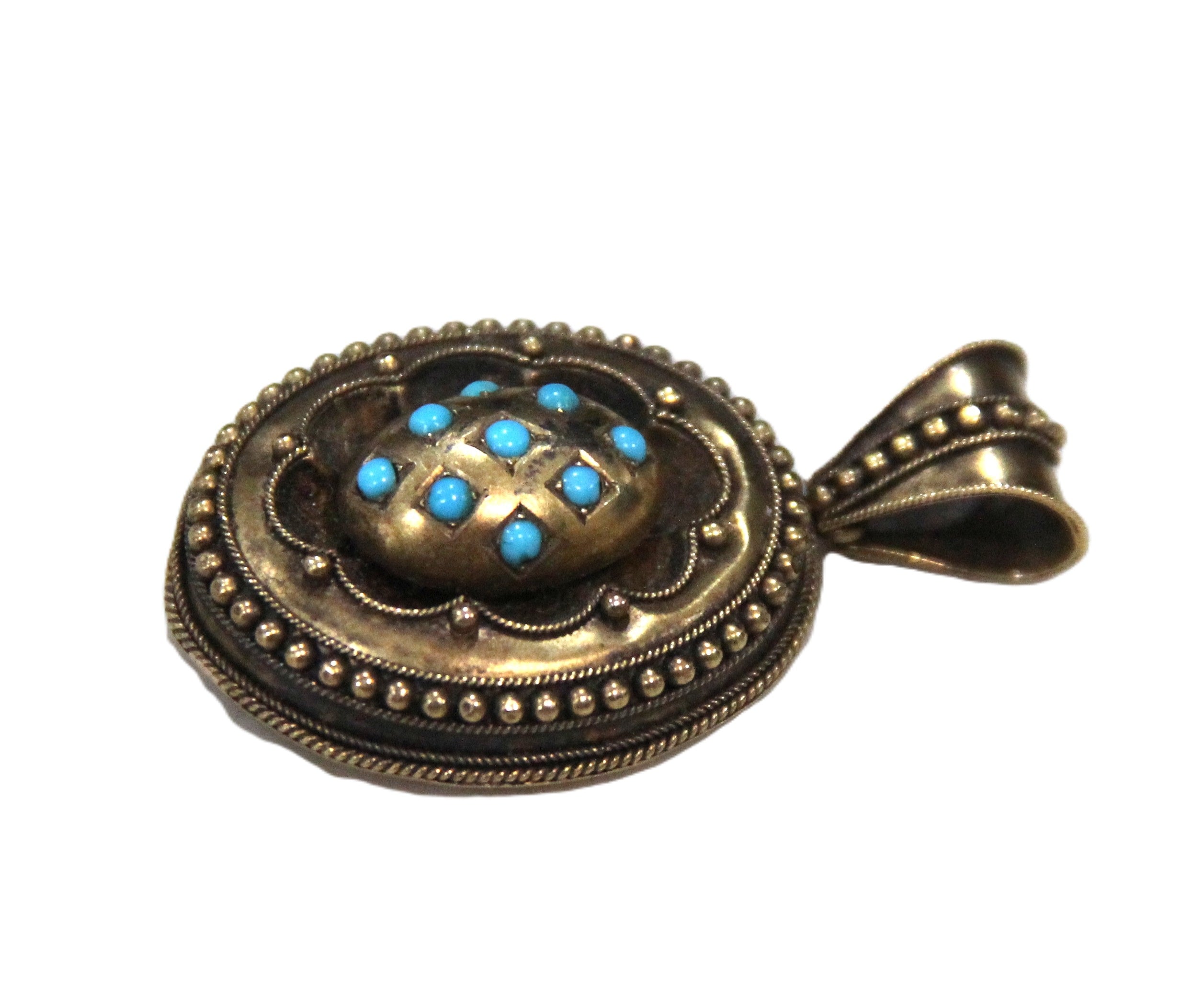 Antique Victorian 18kt gold & Persian Turquoise Braided hair mourning pendant