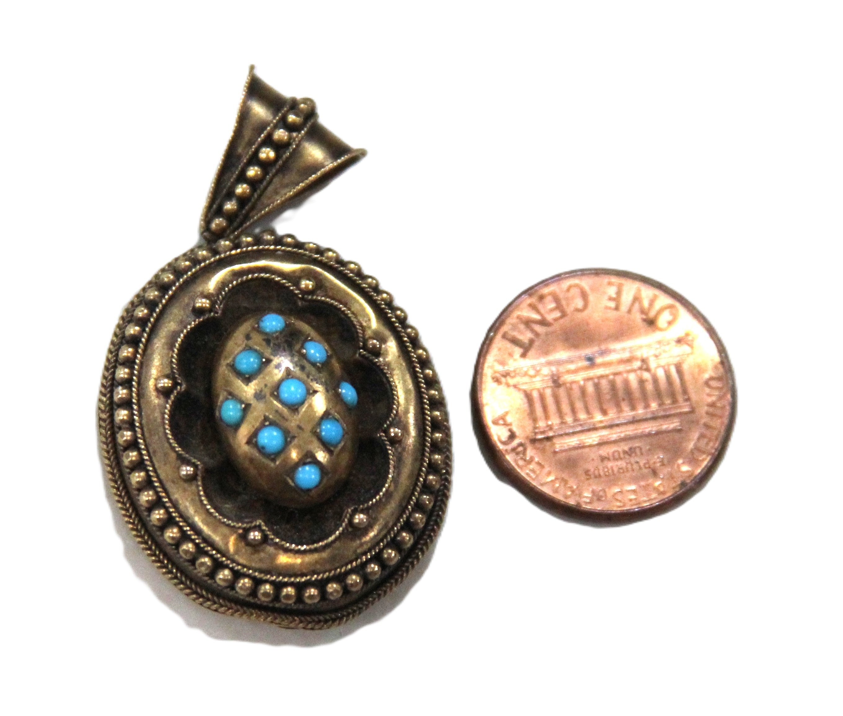 Antique Victorian 18kt gold & Persian Turquoise Braided hair mourning pendant