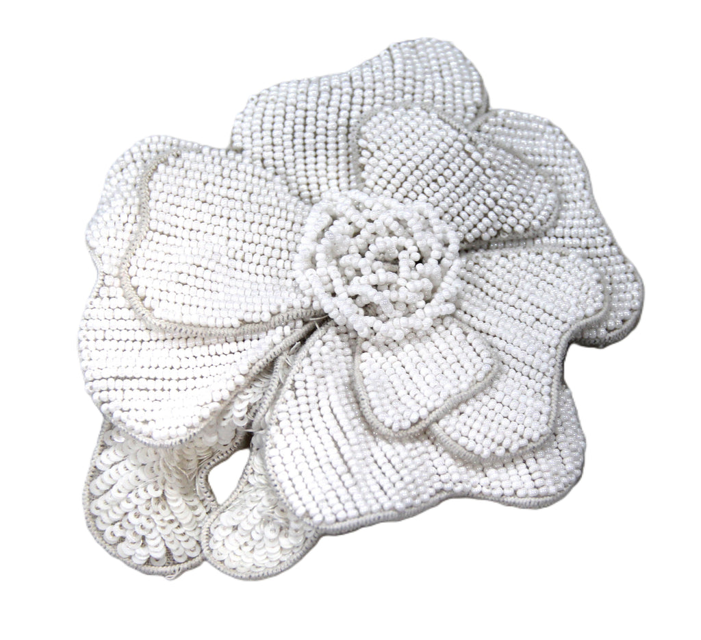 Vintage white glass beaded flower statement brooch