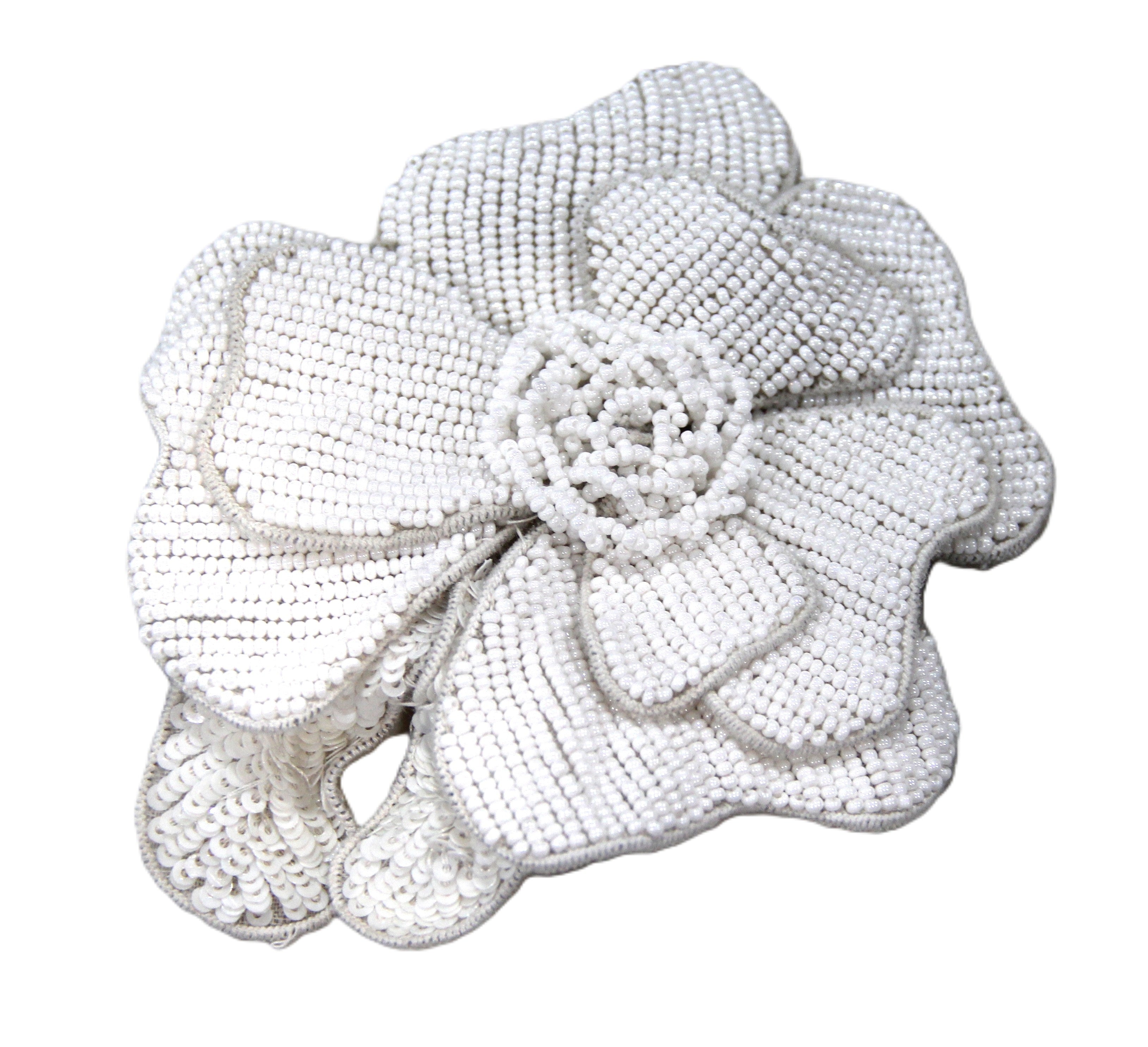 Vintage white glass beaded flower statement brooch