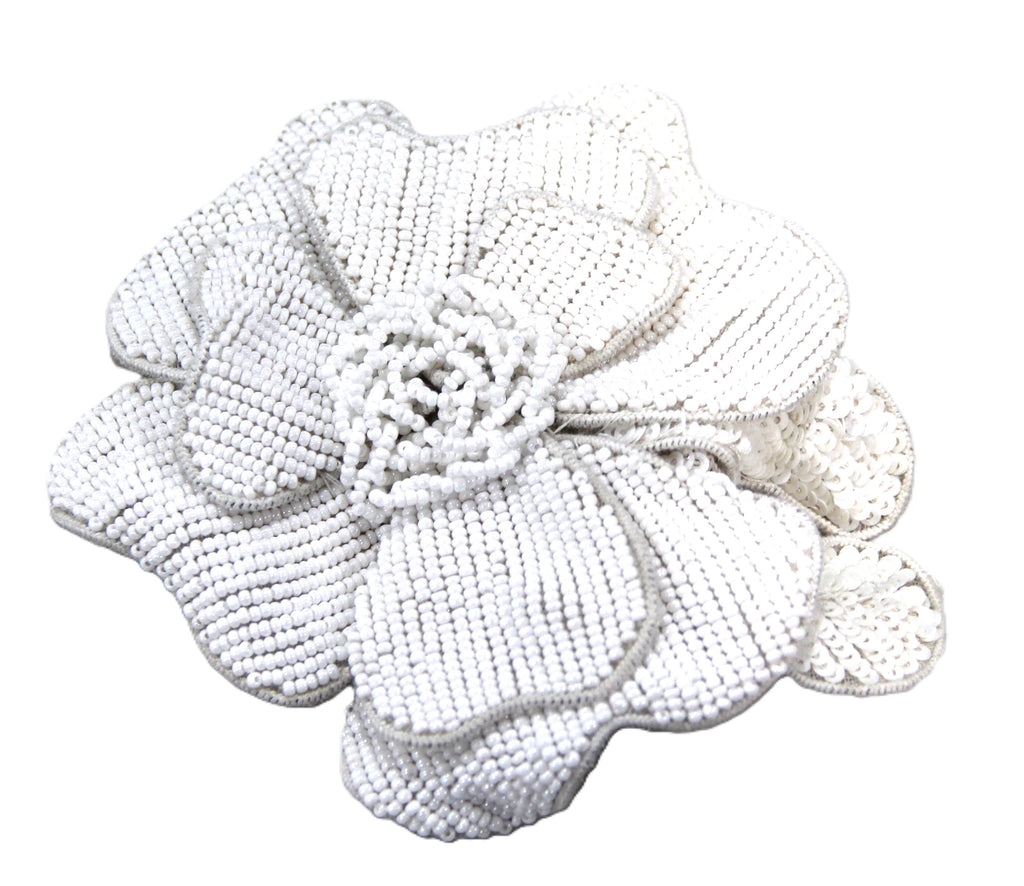 Vintage white glass beaded flower statement brooch