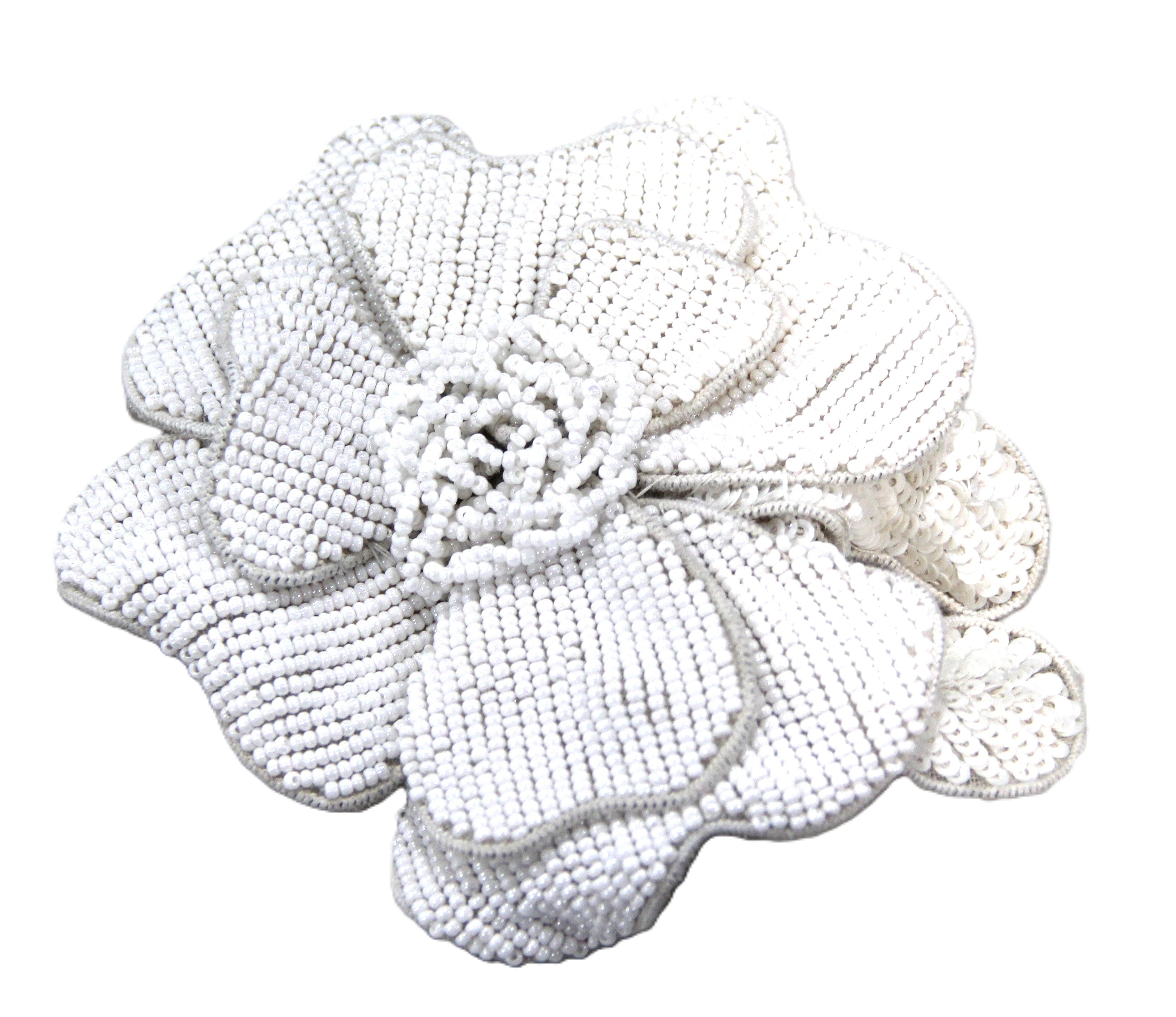 Vintage white glass beaded flower statement brooch