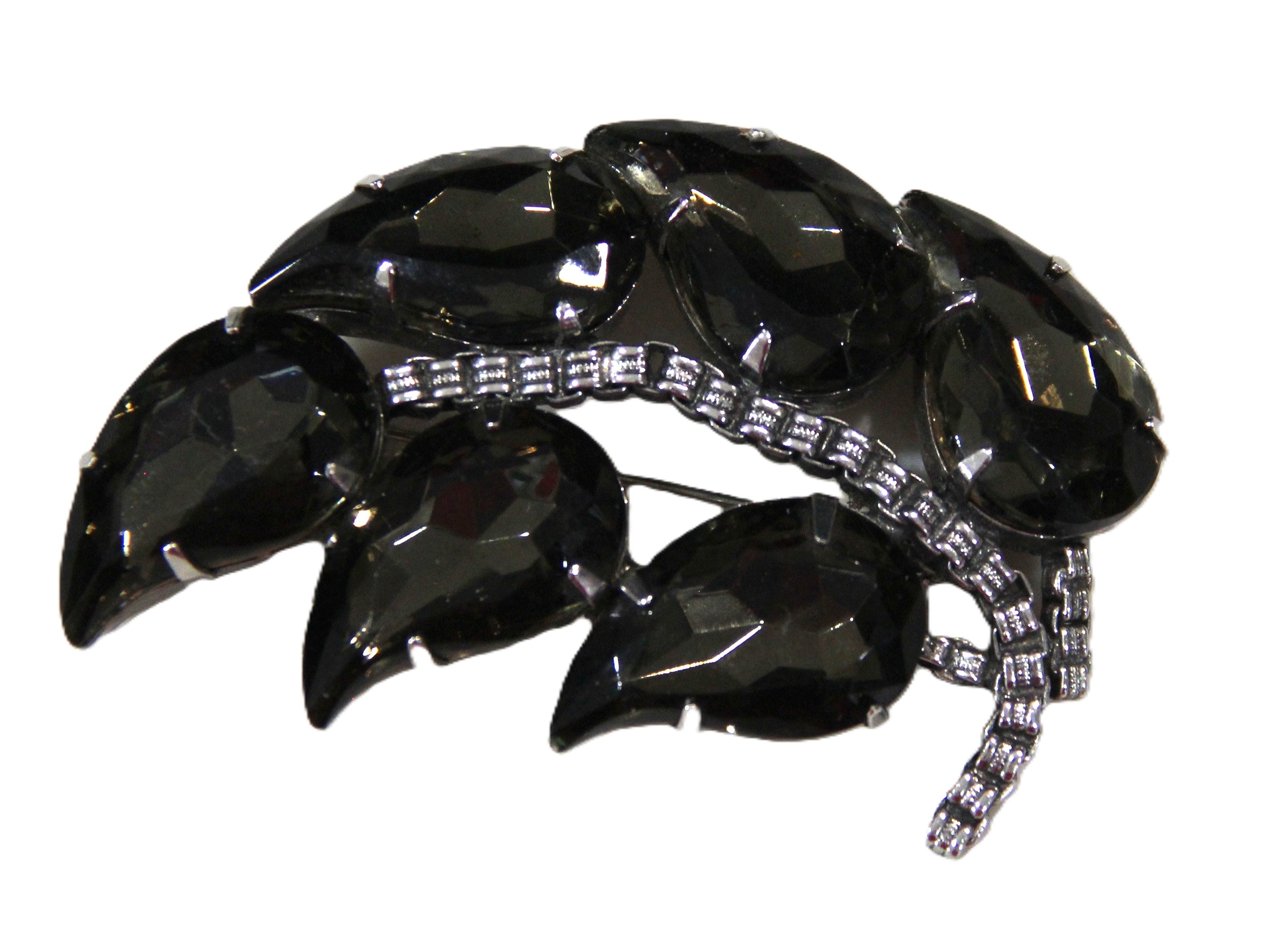 Vintage black glass leaf statement brooch