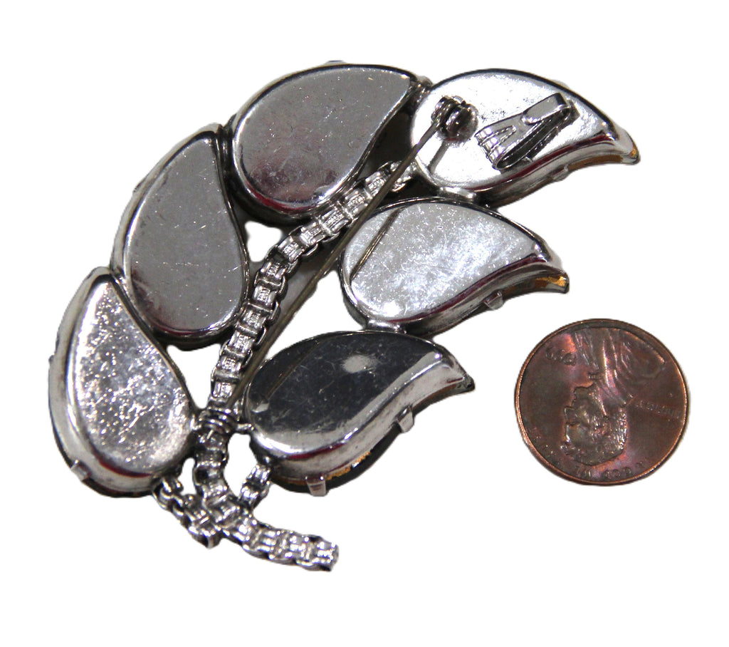 Vintage black glass leaf statement brooch