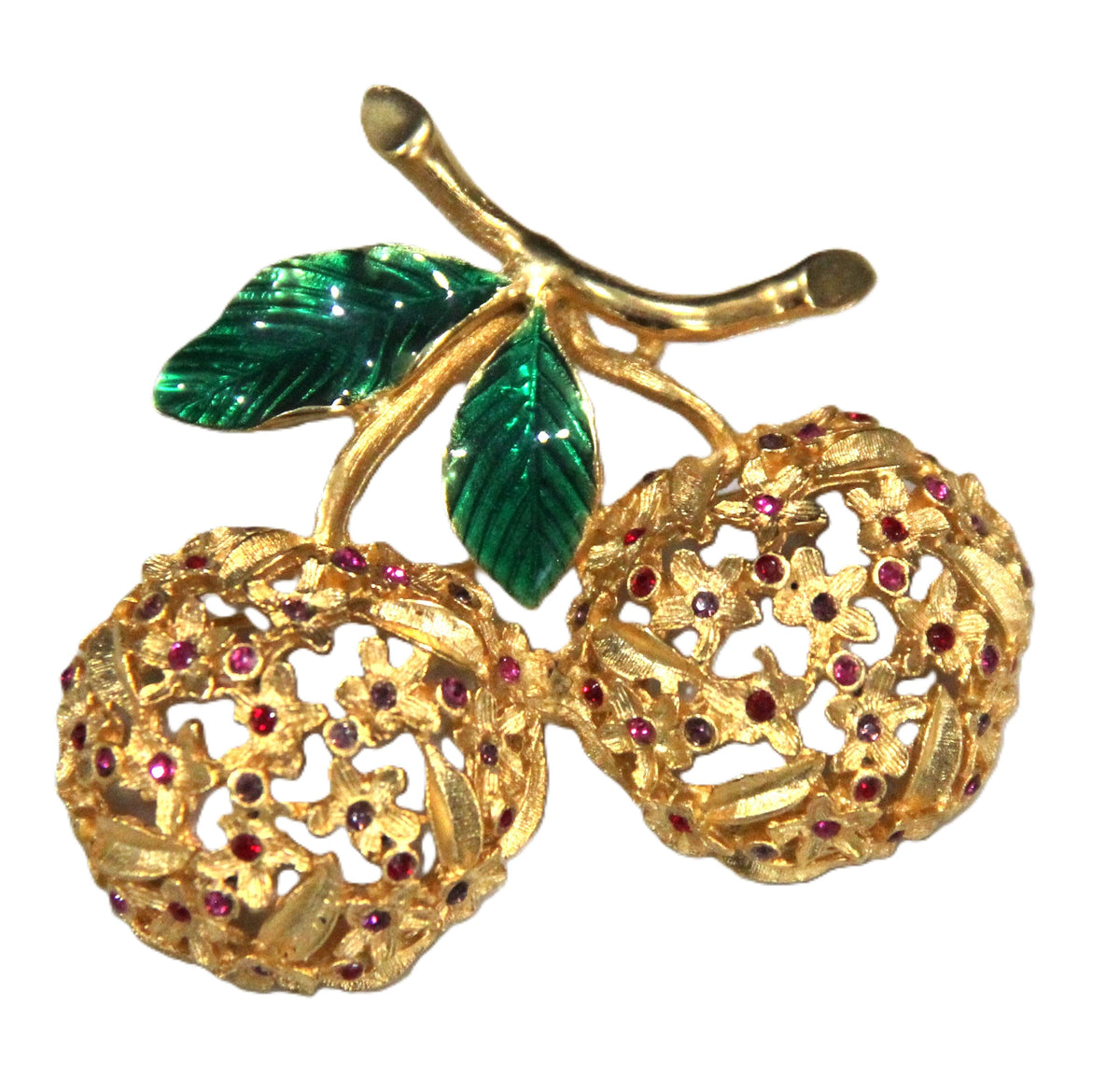 VINTAGE GEM CRAFT CHERRIES BROOCH 