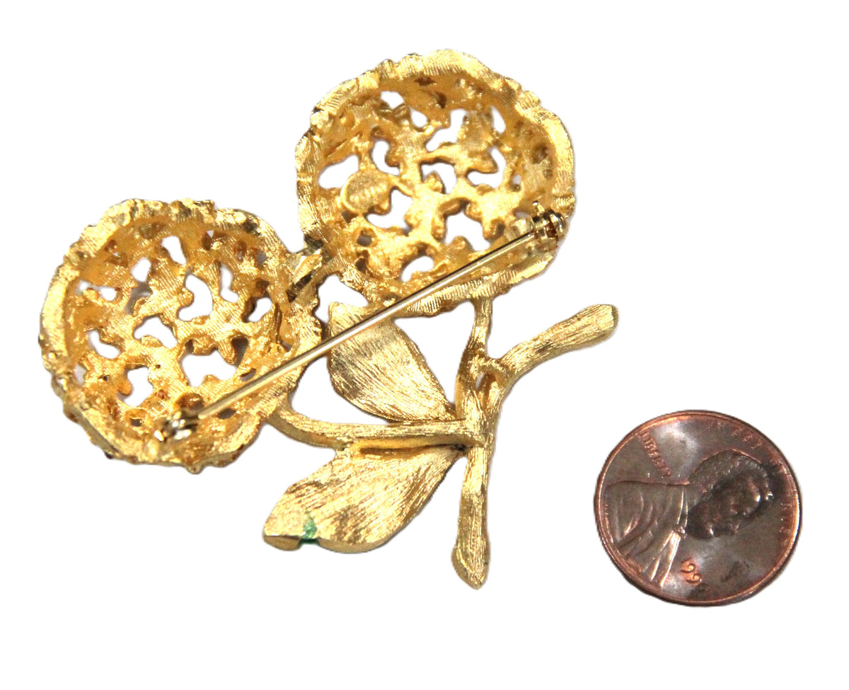 VINTAGE GEM CRAFT CHERRIES BROOCH 