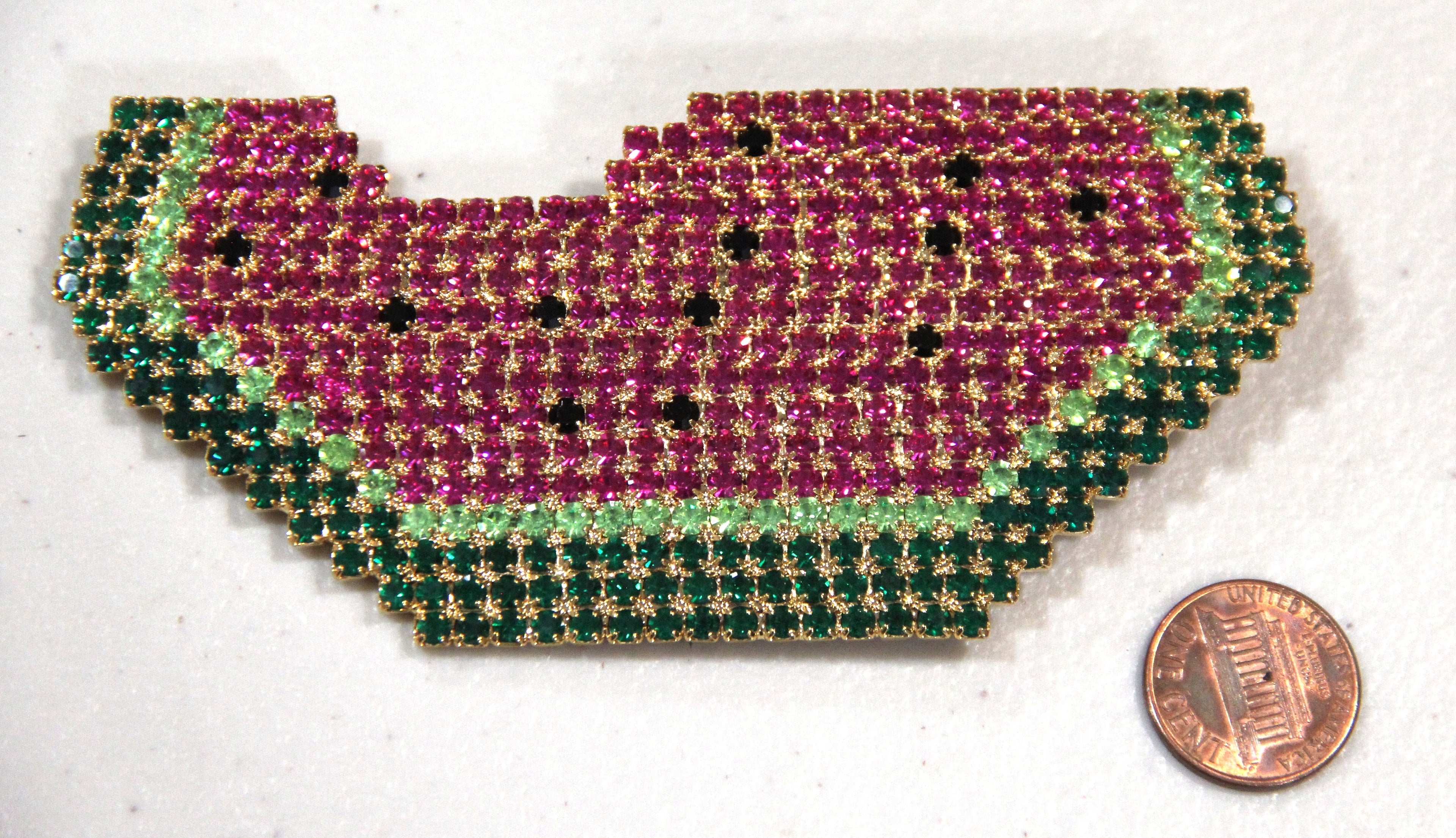Large vintage watermelon rhinestone brooch