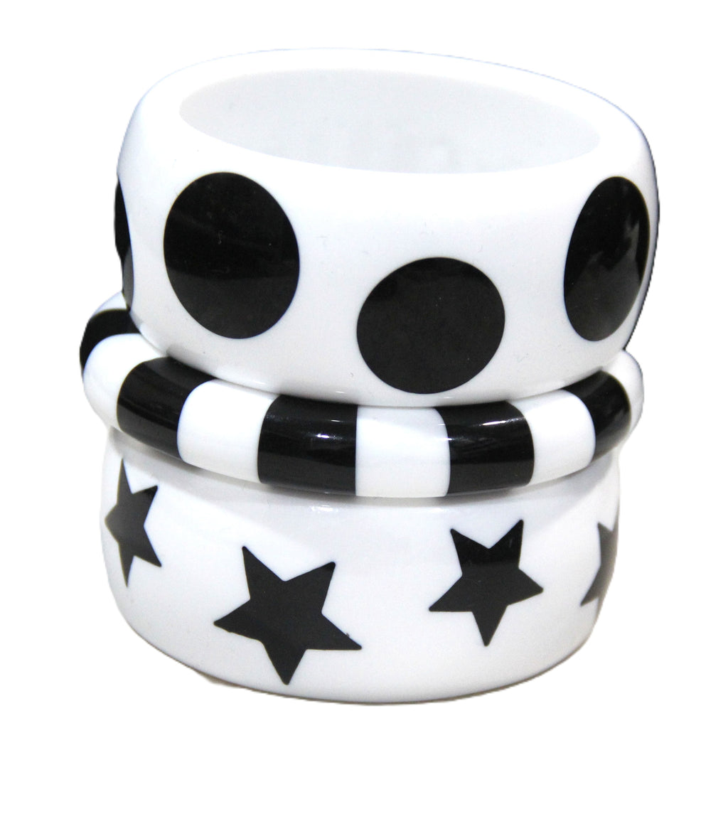 BLACK & WHITE STAR & DOTS BANGLE